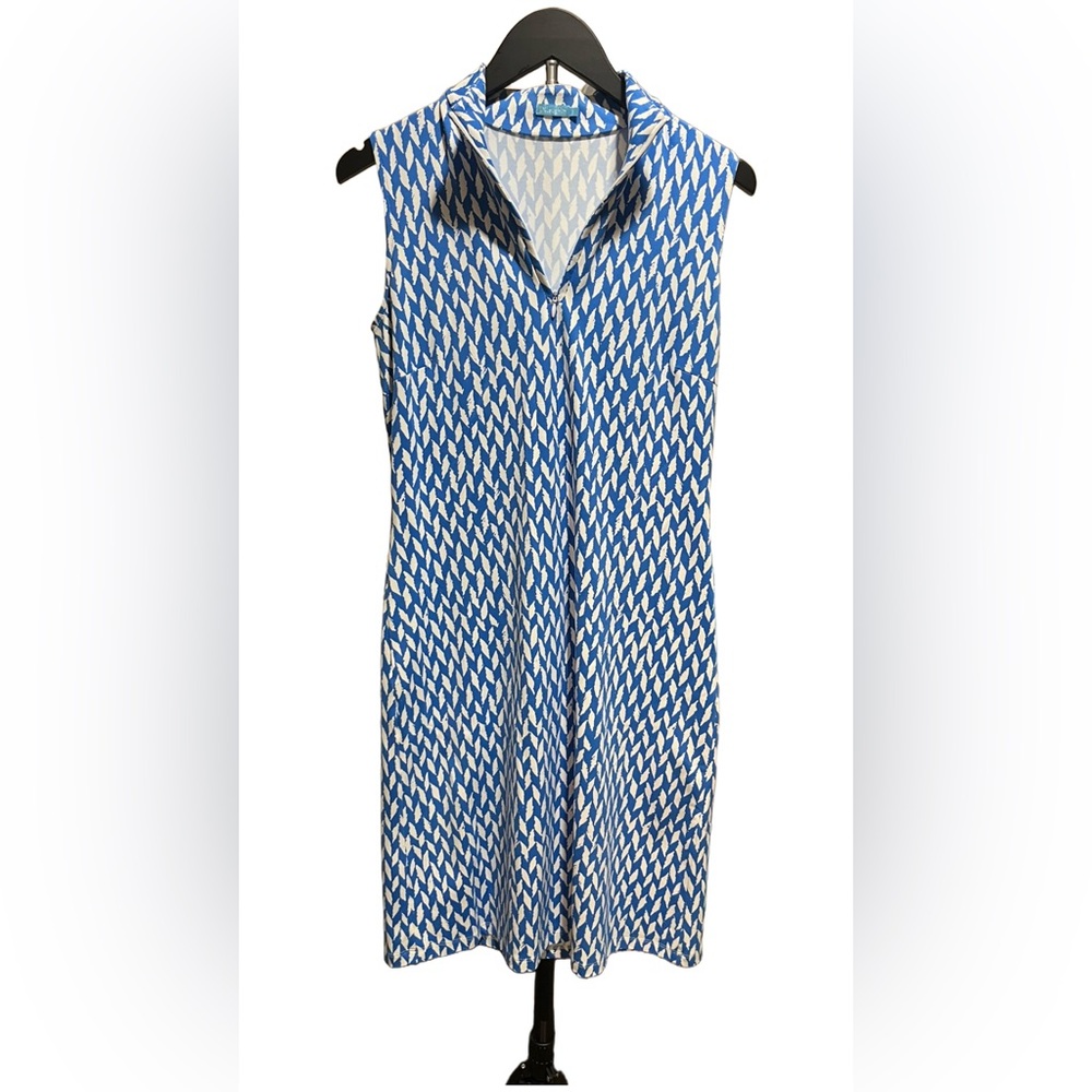 J.McLaughlin Catalina Cloth Sheath dress - blue & white geometric print
